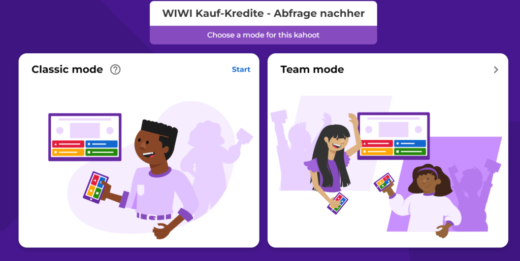 Kahoot-Fragespiele zum WiWi-Projekt